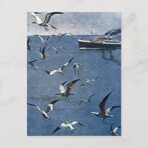 Carte Postale Oiseaux vintages Animaux, mouettes et bateaux de p