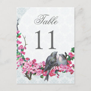 Carte Postale Oiseaux Vintages d'hiver Numéro de Mariage du tabl