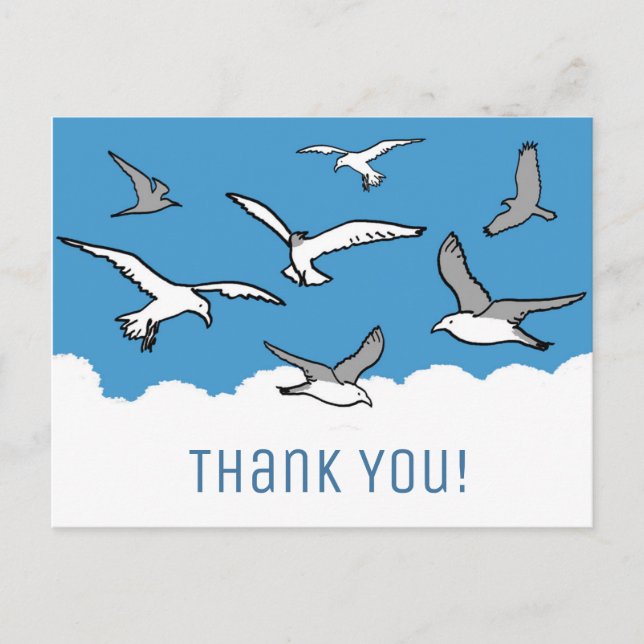 Carte Postale Oiseaux volant haut avec un message de Merci. (Devant)