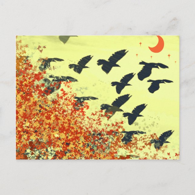 Carte Postale Oiseaux volant Lune rouge (Devant)