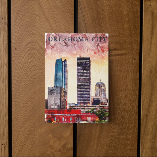 Carte Postale Oklahoma City Aquarelle Peinture Skyline (oklahoma city sunset postcard)