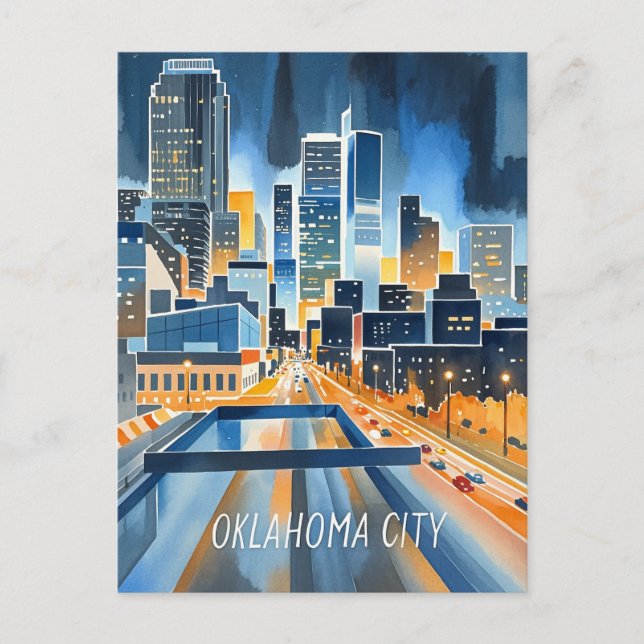 Carte Postale Oklahoma City couleur de l'eau skyline (Devant)