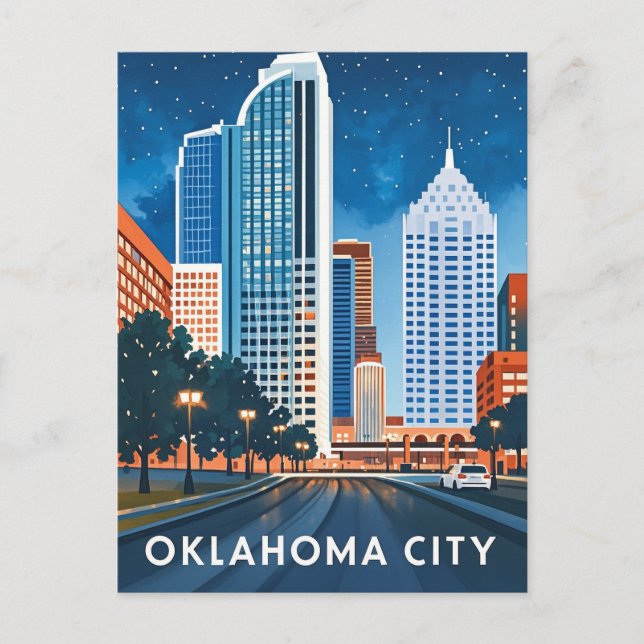 Carte Postale Oklahoma City couleur de l'eau skyline (Devant)