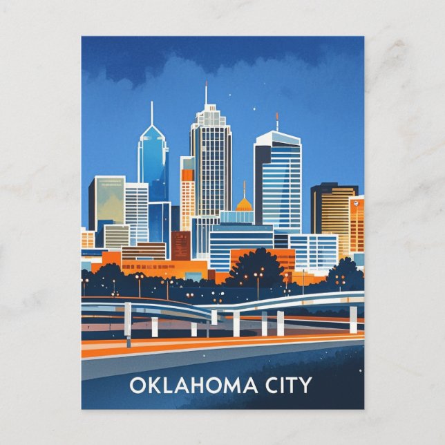 Carte Postale Oklahoma City couleur de l'eau skyline (Devant)