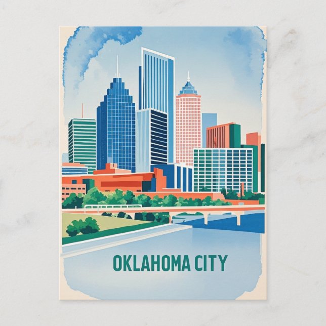Carte Postale Oklahoma City couleur de l'eau skyline (Devant)