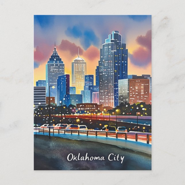Carte Postale Oklahoma City couleur de l'eau skyline (Devant)