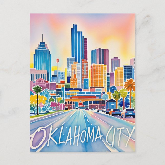 Carte Postale Oklahoma City couleur de l'eau skyline (Devant)