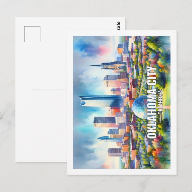 Carte Postale Oklahoma City Oklahoma Fameuse Aquarelle Voyage (Devant / Derrière)