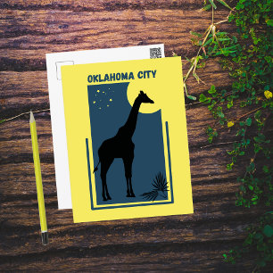 Carte Postale Oklahoma City Zoo Park Vintage Giraffe Jaune Bleu