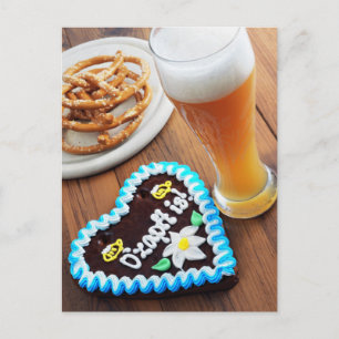 Carte Postale Oktoberfest en pain d'épices coeur avec bière bret