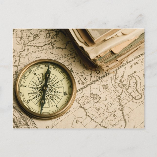 Carte Postale Old compass over Ancient Map (Devant)