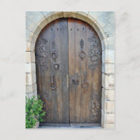 Old Decorative Wooden Door on Stone Wall