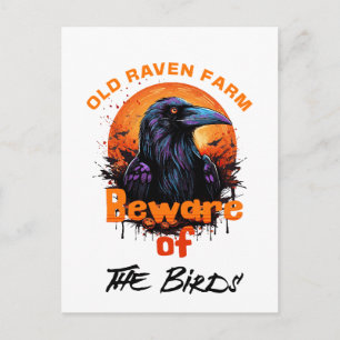 Carte Postale Old Raven Farm Attention aux oiseaux Éffrayant