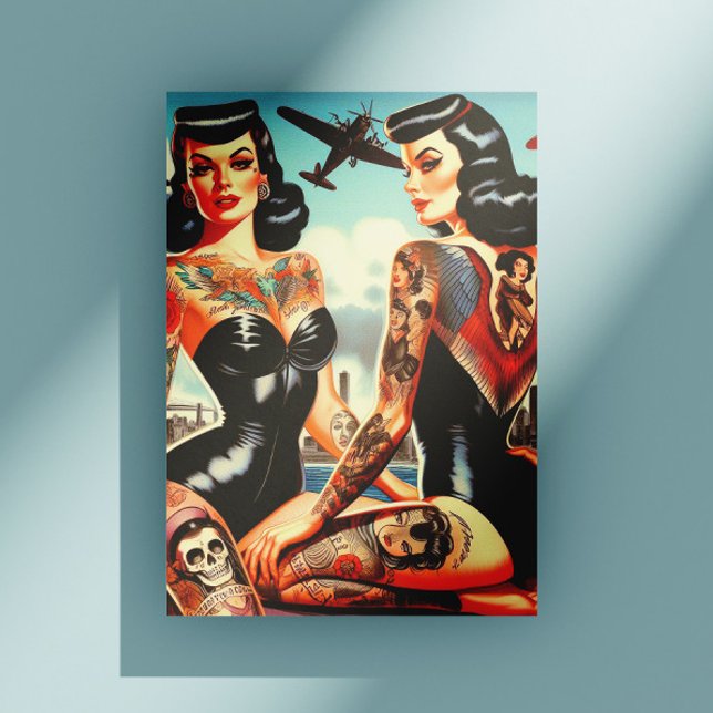 Carte Postale Old School Tatttooed Pin-up (Créateur téléchargé)