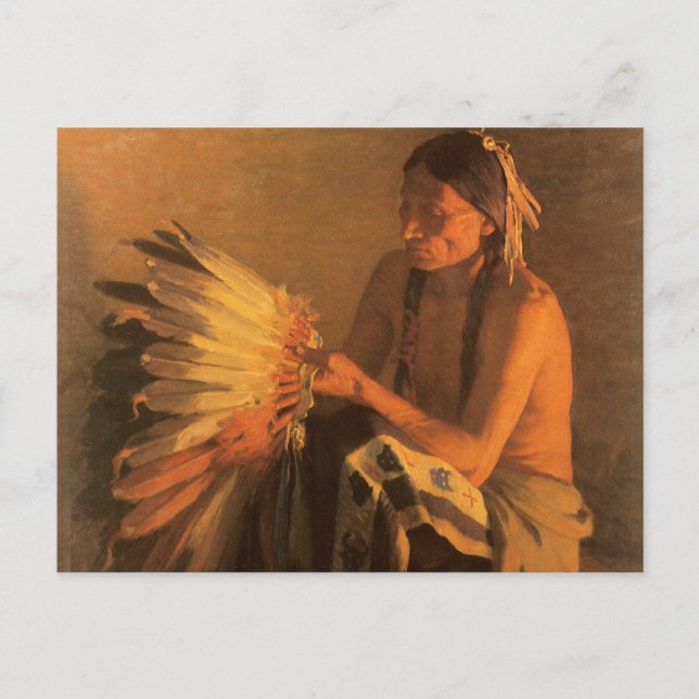 Carte Postale Old War Bonnet par Joseph Henry Sharp (Devant)