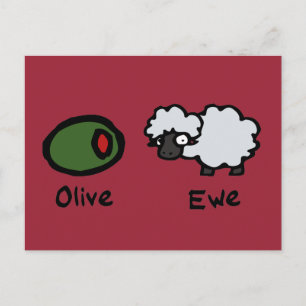 Carte Postale Olive Ewe (Je T'Aime)