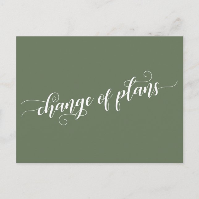 Carte Postale Olive Green Changement de plans Reporté Mariage (Devant)
