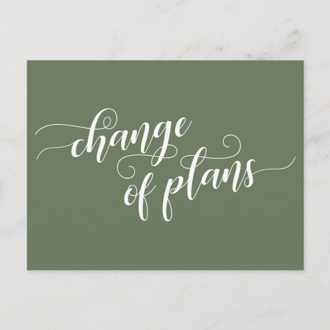 Carte Postale Olive Green Changement de plans Reporté Mariage (Devant)