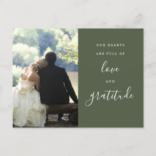 Carte Postale Olive Green Script Photo Mariage Merci