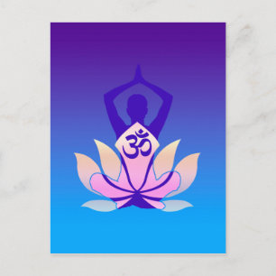 Carte Postale Om Lotus Yoga Pose pourpre teinte