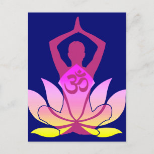 Carte Postale OM Namaste Spirituelle Lotus Flower Yoga on Blue
