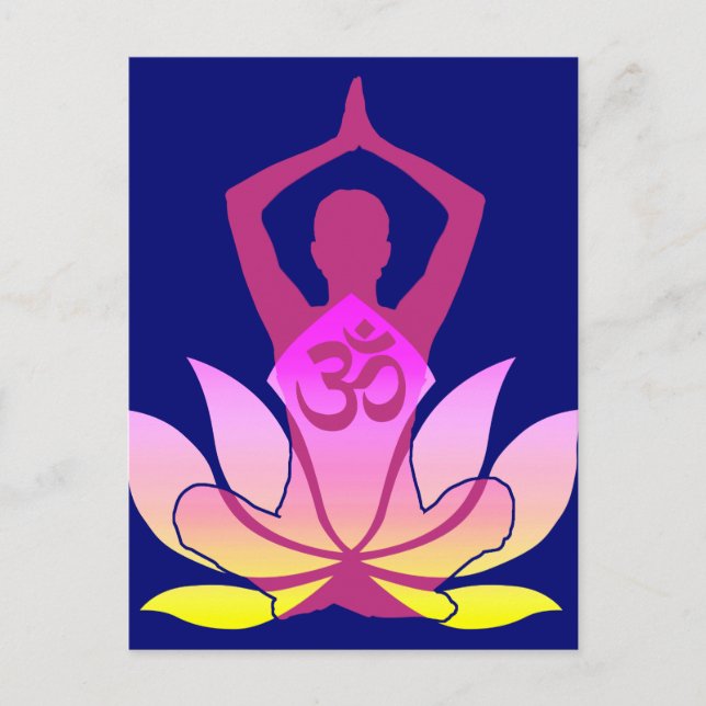 Carte Postale OM Namaste Spirituelle Lotus Flower Yoga on Blue (Devant)
