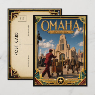 Carte Postale Omaha Nebraska Art Déco vintage de l'âge d'or