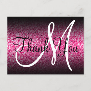 Carte Postale Ombre Noir Paillettes Rose Chaud Monogramme Merci