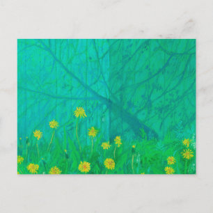 Carte Postale Ombres d'arbre & Dandelions, Peinture de fleurs d'