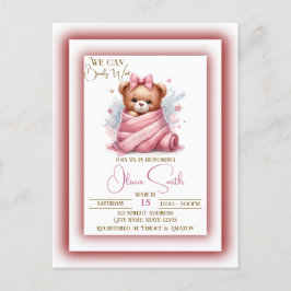 Carte Postale On peut attendre le Baby shower rose