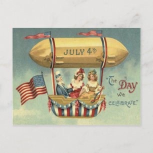 Carte Postale Oncle Sam Drapeau américain Zeppelin Ballon Aerost
