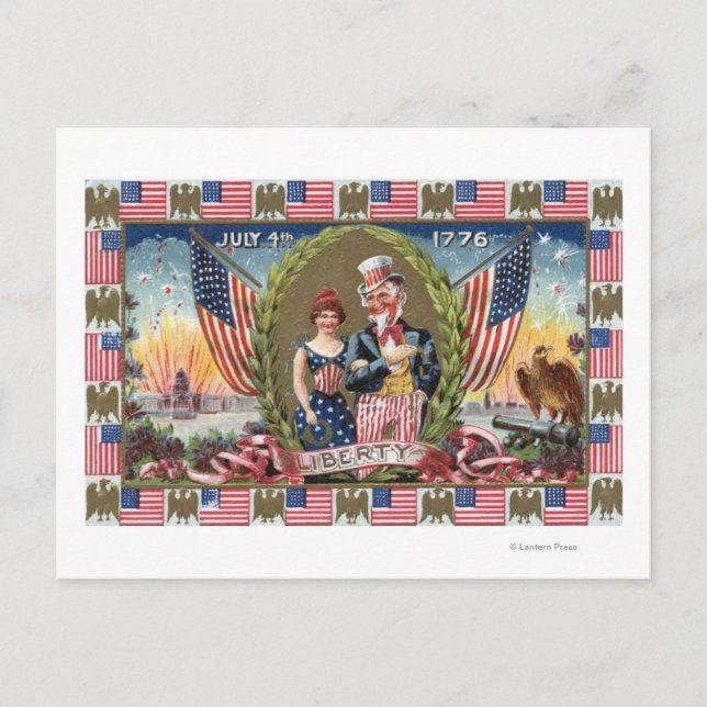 Carte Postale Oncle Sam et Lady Liberty (Devant)