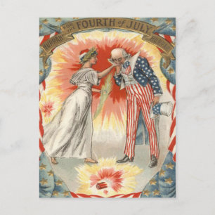 Carte Postale Oncle Sam Lady Liberty Drapeau américain Feux d'ar