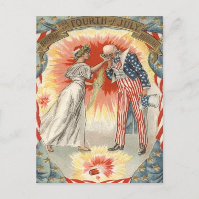 Carte Postale Oncle Sam Lady Liberty États-Unis Drapeau Feu d'ar (Devant)