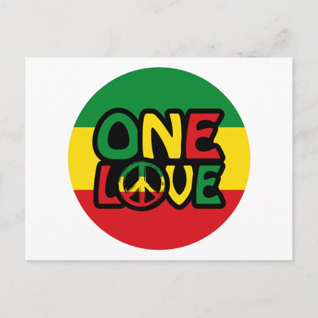 Carte Postale One Love, Reggae design avec des couleurs reggae (Devant)