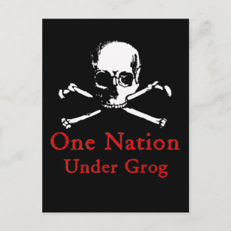 Carte postale One Nation Under Grog (crâne blanc)