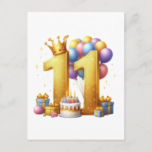 Carte Postale Onzième anniversaire doré