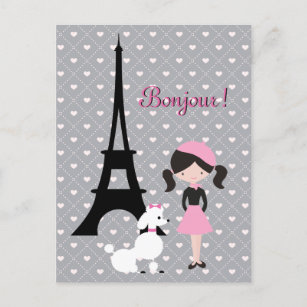 Carte Postale Ooh La Tour Eiffel, Poodle and Girl Paris