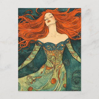 Carte Postale Ophélie avec cheveux rouges