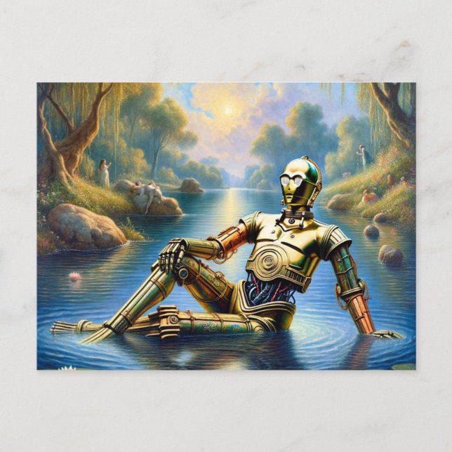 Carte Postale Ophélie de robot d'or dans l'eau (Devant)