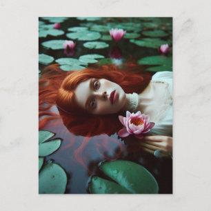 Carte Postale Ophélie des cheveux rouges dans un étang de Lily