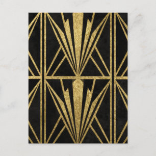 Carte Postale Or Art Déco Géométrique Motif Éventail Noir