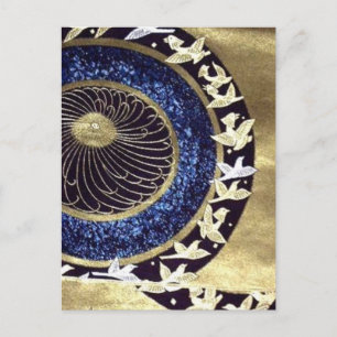 Carte Postale or bleu Kimono traditionnel grue japonaise