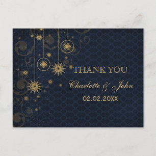Carte Postale or bleu Snowflakes Merci de mariage d'hiver