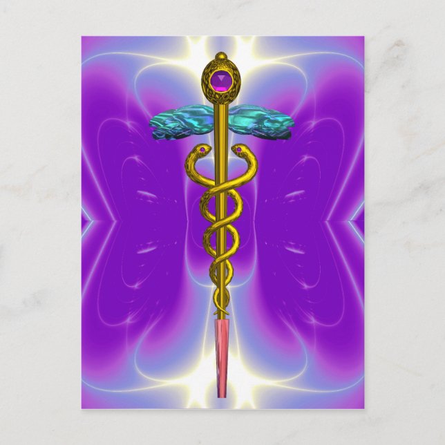CARTE POSTALE OR CADUCUS MÉDICALE SYMBOLE BLEU PURPLE FRACTAUX (Devant)