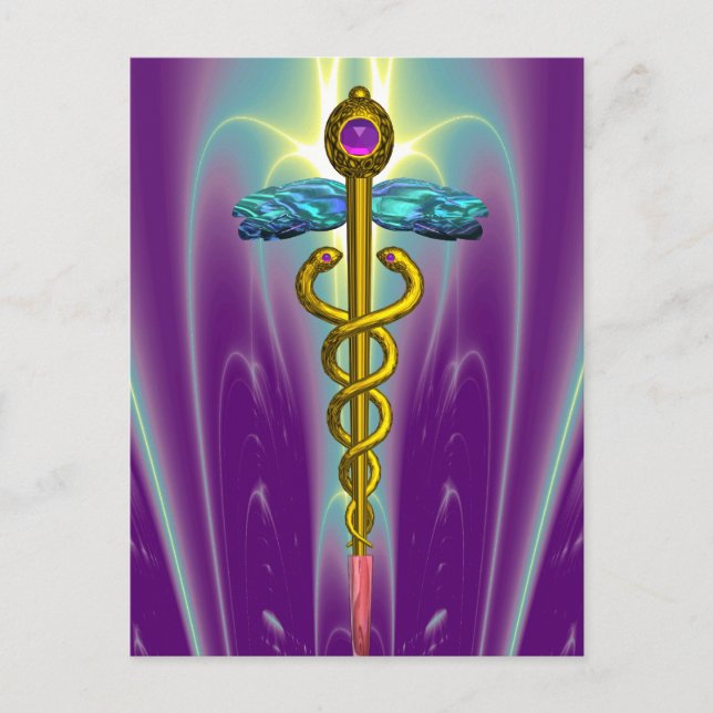 CARTE POSTALE OR CADUCUS SYMBOLE MÉDICALE VAGUES FRACTALES POURP (Devant)