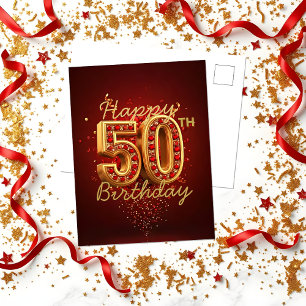 Carte Postale Or et rouge luxueux Bijou 50e anniversaire