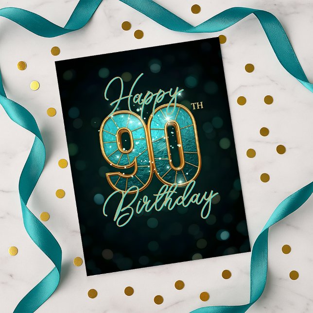 Carte Postale Or étincelant sarcelle 90e anniversaire étape impo (Créateur téléchargé)