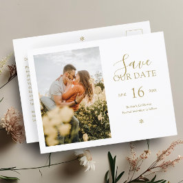 Carte Postale Or Faux | Chic Minimal Enregistrer la photo de dat