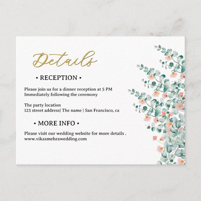 Carte Postale Orange Blossom Floral Détails du Mariage (Devant)